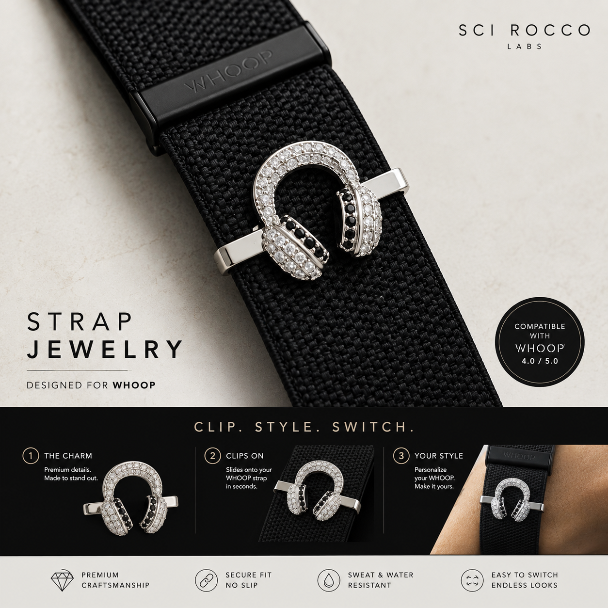 Charm for Whoop - Crystal Headphone Strap Charm