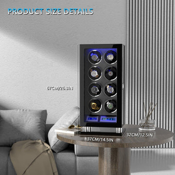 Genius Serie - 8 Slot Uhrenbeweger | mit integrierter Fingerabdruck-Sperre | Smart LCD Touch-Screen | in Schwarz