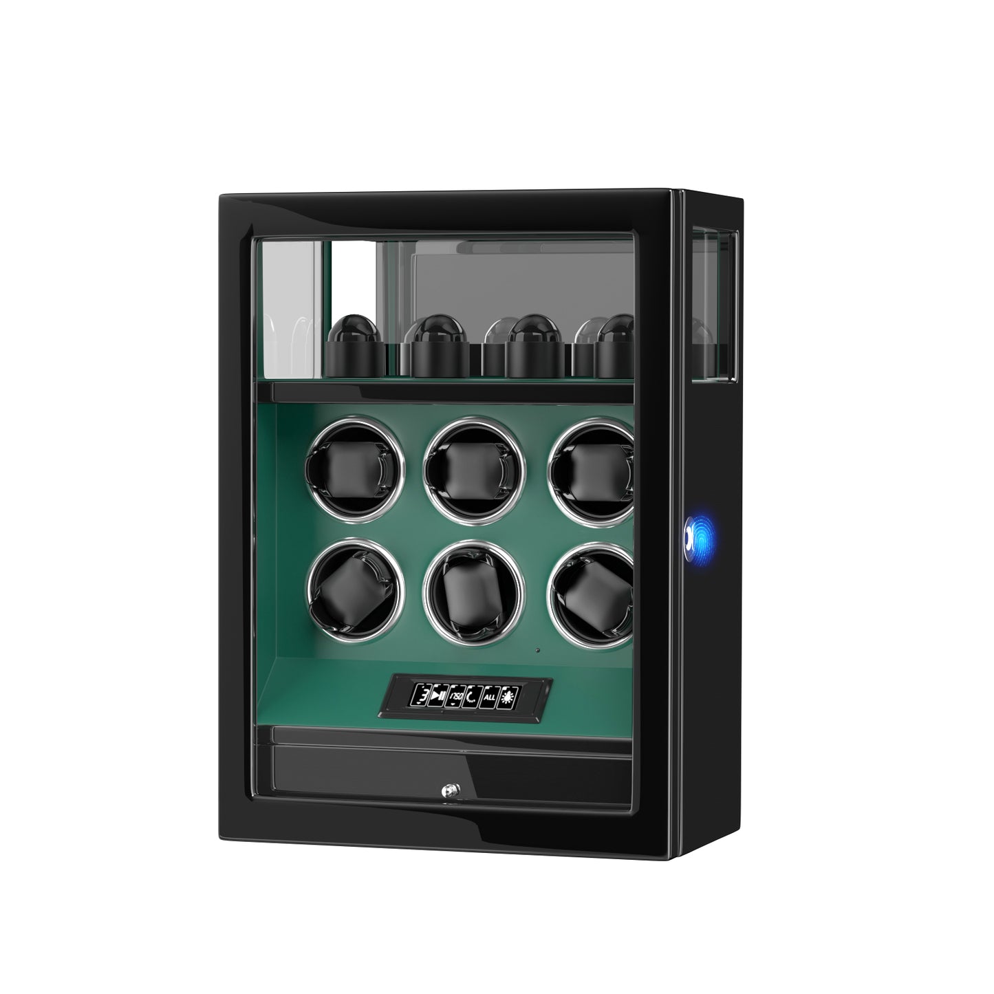 2026 IQ+ Serie - Patentierter, Intelligenter 9 Slot Uhrenbeweger | mit Tastensperre | Extra Standfläche für Schmuck | Schublade für weiteren Stauraum | LCD Touch Display | in Grün - Swatch x AP Royal Pop Strap - Default Title