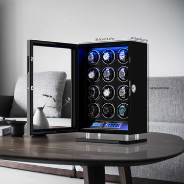 2026 IQ Serie - Intelligenter 12 Slot Uhrenbeweger | mit Tastensperre | 2x LCD Touch Display | in Schwarz