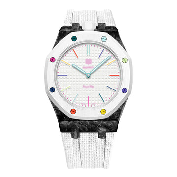 Royal Pop Fluorine Strap — Pearl White 12PM | Fluorine Strap × Carbon fiber Case | Band for Swatch × AP Royal Pop