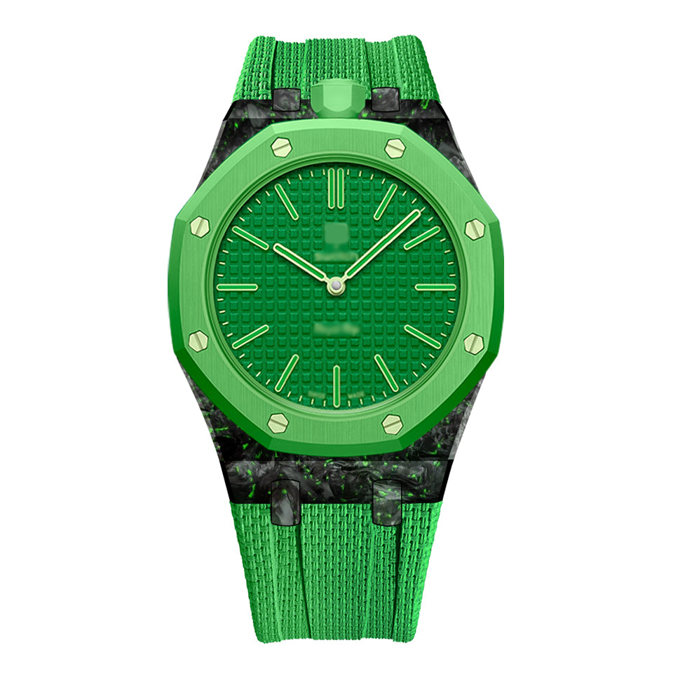 Royal Pop Fluorine Strap — Forest Green 12 PM | Fluorine Strap × Carbon Fiber Case | Band for Swatch × AP Royal Pop