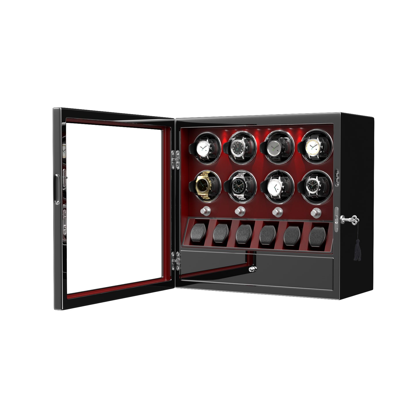 Gentleman Serie - 8 + 6 Slot Uhrenbeweger mit Schmucklade | in Rot - Swatch x AP Royal Pop Strap - Rot