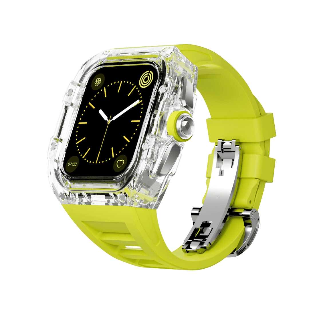 Apple Watch Hülle und Band | Polykarbongehäuse mit Kautschuk-Band | Mittelrahmen Silber/Gold | aus Polykarbonat - Swatch x AP Royal Pop Strap - Weiß / Grün