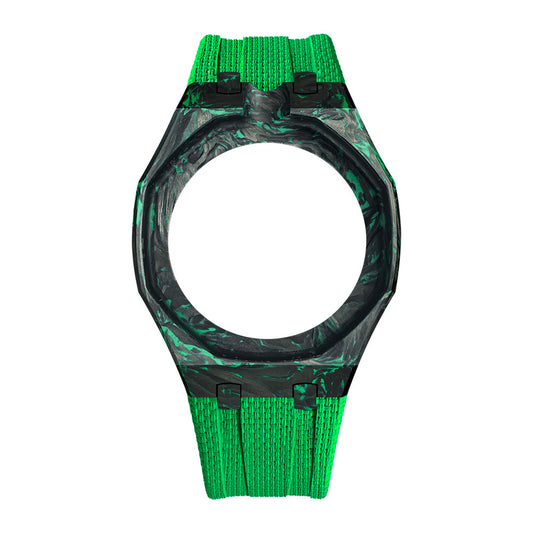 Royal Pop Fluorine Strap — Forest Green 12 PM | Fluorine Strap × Carbon Fiber Case | Band for Swatch × AP Royal Pop