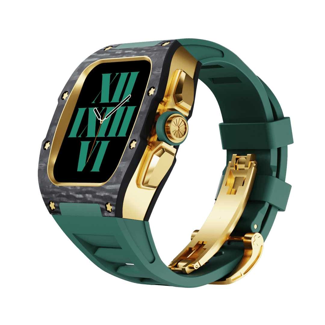 SL615-1 Apple Watch Hülle und Band | Karbon in Purschwarz | Mittelrahmen Silber / Gold / Schwarz | Titanlegiert - Swatch x AP Royal Pop Strap - Karbon 1