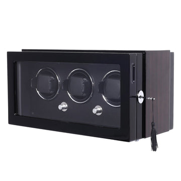 Amalfi Series - 3 Slot Watch Winder | with key lock | in wood and black leather