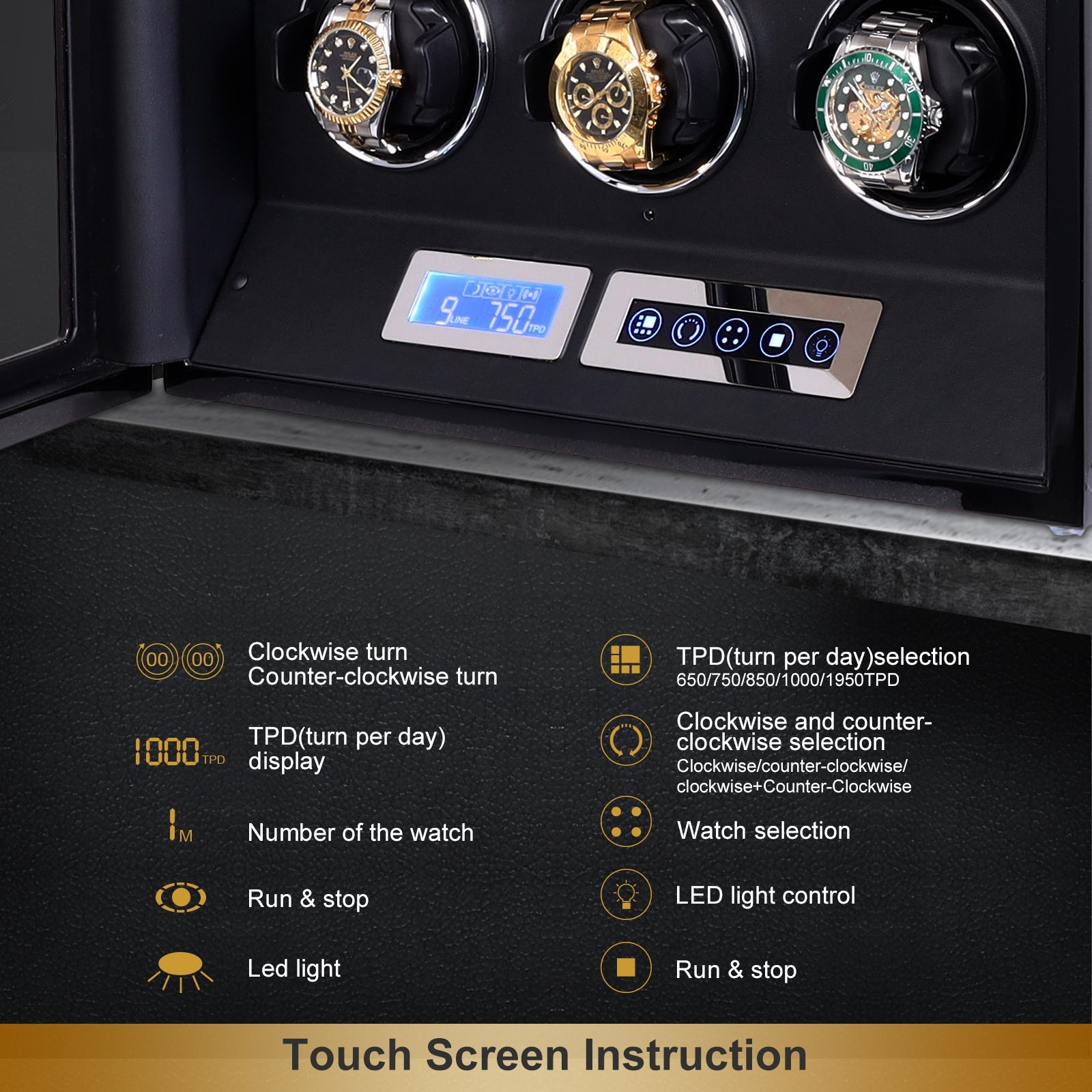 Amalfi Serie - 6 Slot Uhrenbeweger | mit Tastensperre | Smart LCD Touch-Screen in Holz und Schwarzleder - Swatch x AP Royal Pop Strap - Default Title
