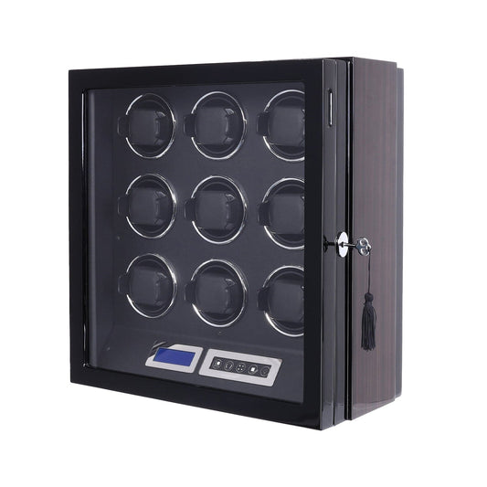 Amalfi Serie - 9 Slot Uhrenbeweger | mit Tastensperre | Smart LCD Touch-Screen in Holz und Schwarzleder - Swatch x AP Royal Pop Strap - Default Title