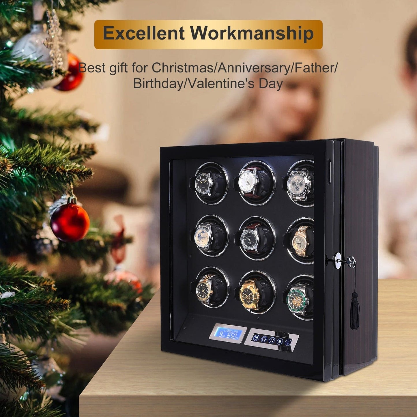 Amalfi Serie - 9 Slot Uhrenbeweger | mit Tastensperre | Smart LCD Touch-Screen in Holz und Schwarzleder - Swatch x AP Royal Pop Strap - Default Title