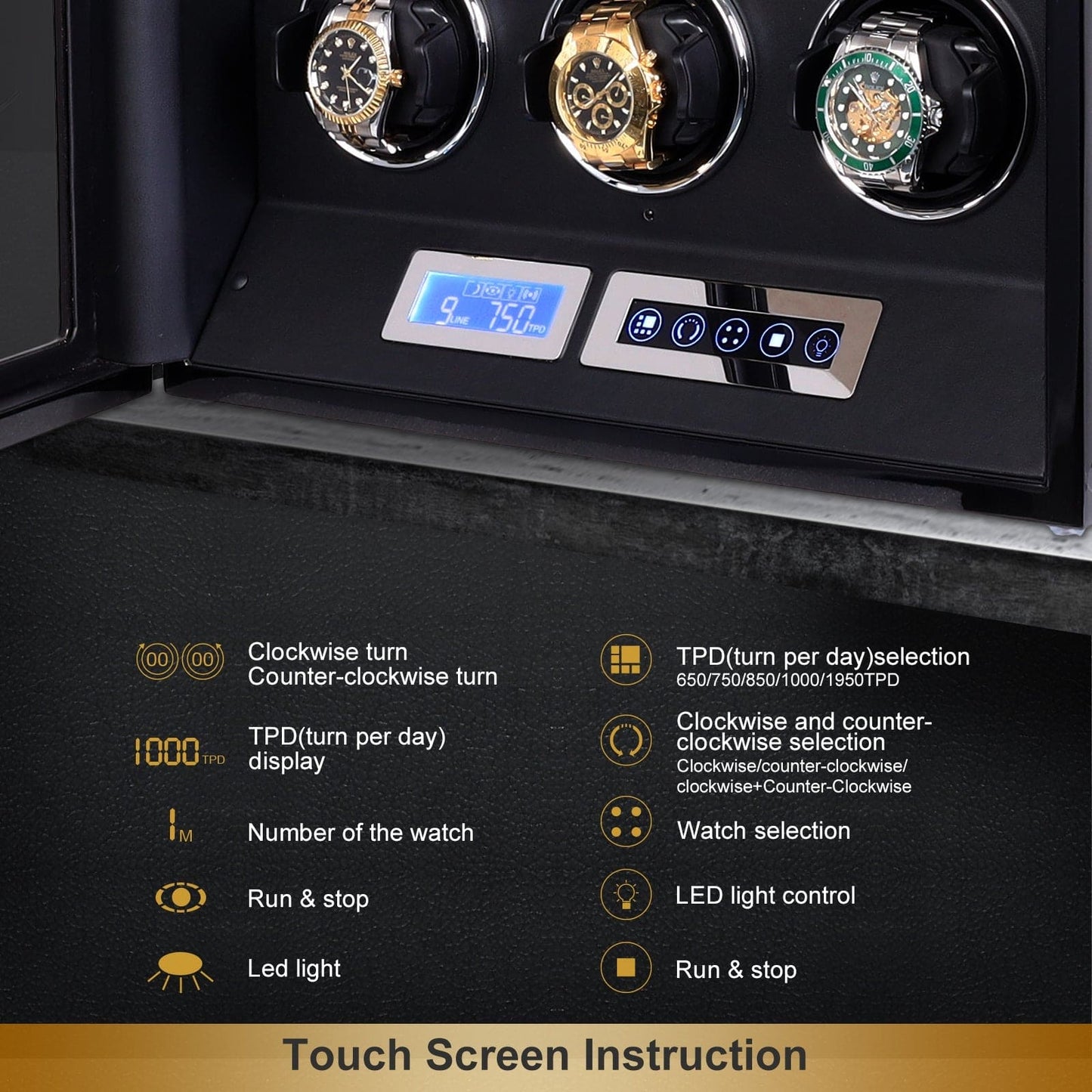 Amalfi Serie - 9 Slot Uhrenbeweger | mit Tastensperre | Smart LCD Touch-Screen in Holz und Schwarzleder - Swatch x AP Royal Pop Strap - Default Title