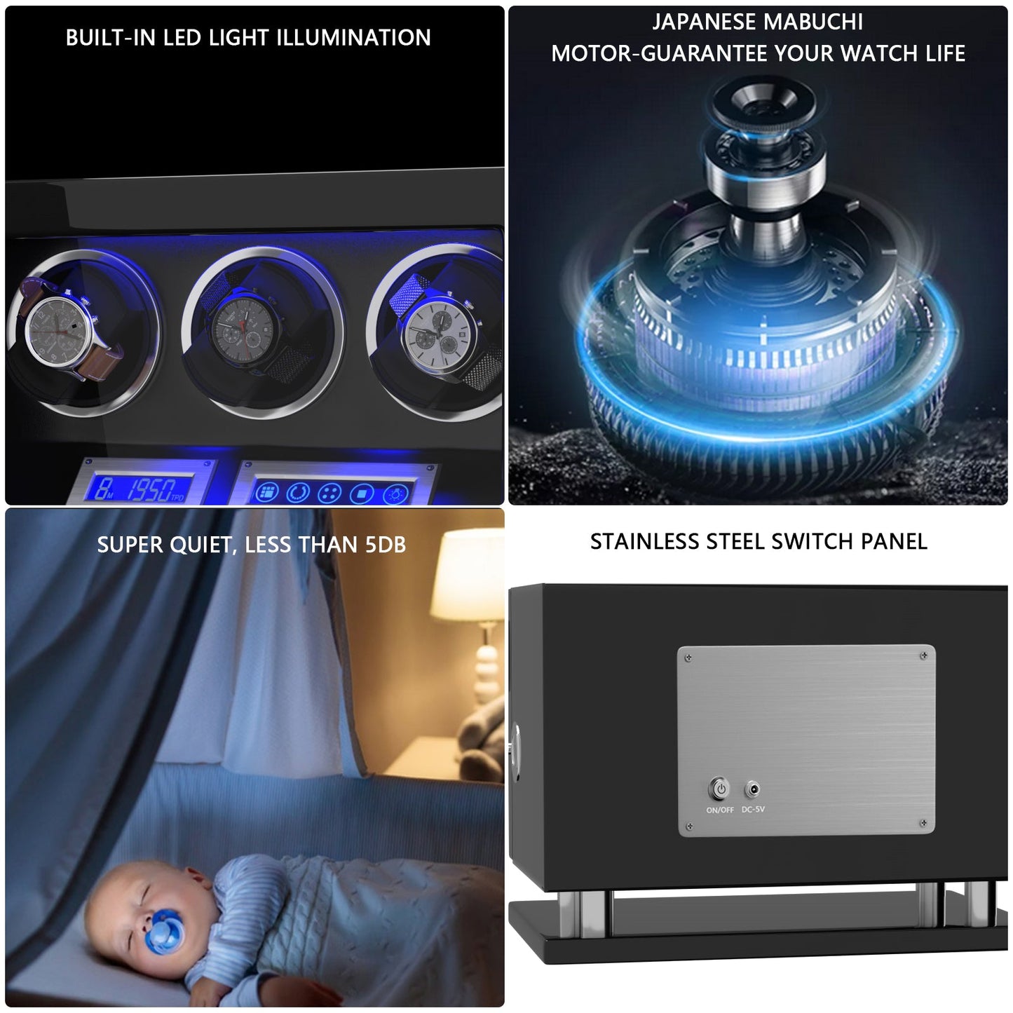 Genius Serie - 3 Slot Uhrenbeweger | mit integrierter Fingerabdruck-Sperre | Smart LCD Touch-Screen | in Schwarz - Swatch x AP Royal Pop Strap - Default Title