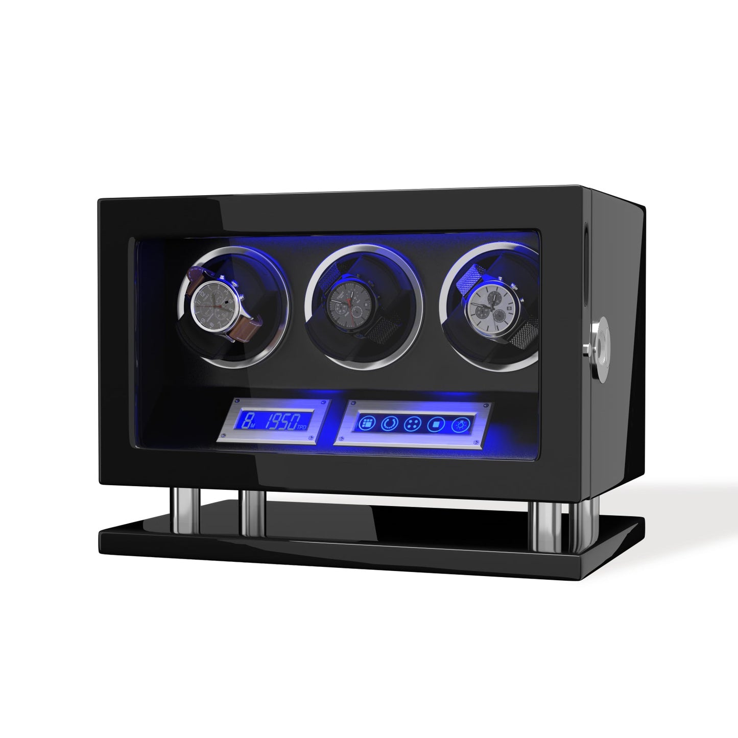 Genius Serie - 3 Slot Uhrenbeweger | mit integrierter Fingerabdruck-Sperre | Smart LCD Touch-Screen | in Schwarz - Swatch x AP Royal Pop Strap - Default Title