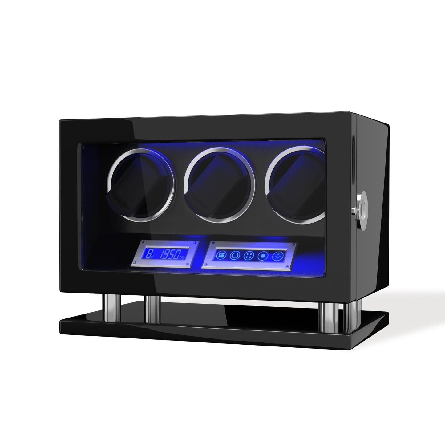 Genius Serie - 3 Slot Uhrenbeweger | mit integrierter Fingerabdruck-Sperre | Smart LCD Touch-Screen | in Schwarz - Swatch x AP Royal Pop Strap - Default Title