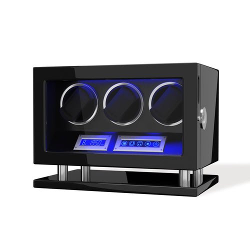 Genius Serie - 3 Slot Uhrenbeweger | mit integrierter Fingerabdruck-Sperre | Smart LCD Touch-Screen | in Schwarz - Swatch x AP Royal Pop Strap - Default Title