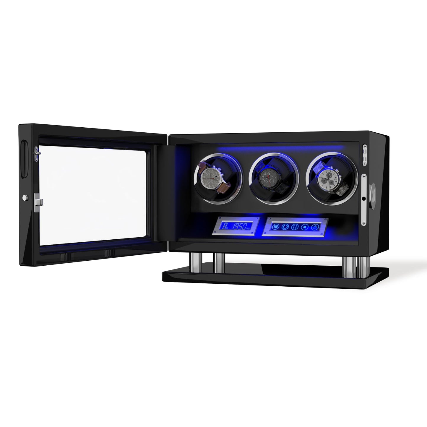 Genius Serie - 3 Slot Uhrenbeweger | mit integrierter Fingerabdruck-Sperre | Smart LCD Touch-Screen | in Schwarz - Swatch x AP Royal Pop Strap - Default Title