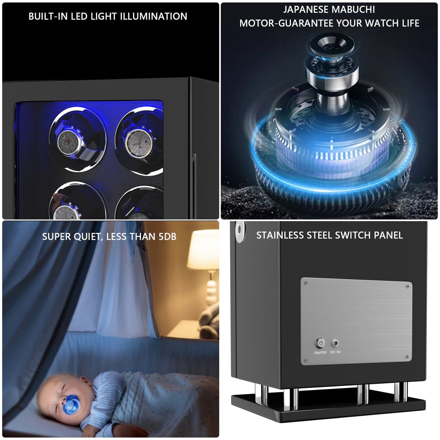 Genius Serie - 8 Slot Uhrenbeweger | mit integrierter Fingerabdruck-Sperre | Smart LCD Touch-Screen | in Schwarz - Swatch x AP Royal Pop Strap - Default Title