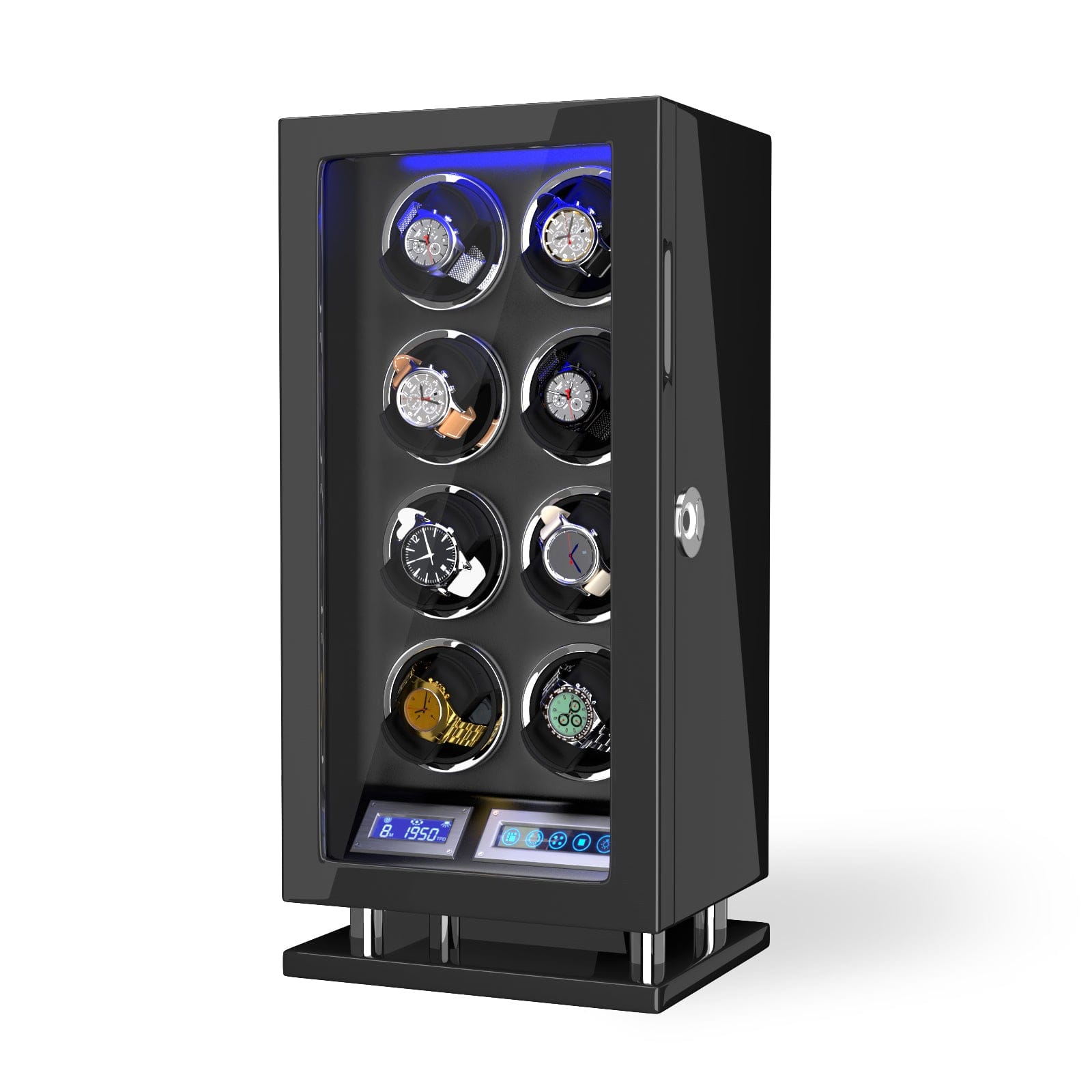 Genius Serie - 8 Slot Uhrenbeweger | mit integrierter Fingerabdruck-Sperre | Smart LCD Touch-Screen | in Schwarz - Scirocco Labs