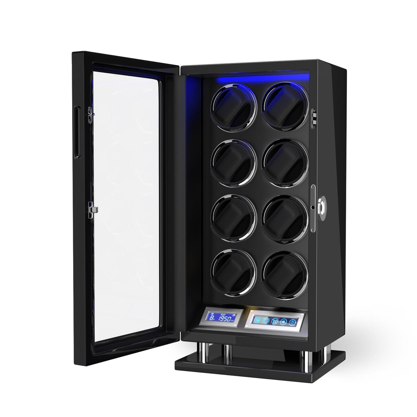 Genius Serie - 8 Slot Uhrenbeweger | mit integrierter Fingerabdruck-Sperre | Smart LCD Touch-Screen | in Schwarz - Swatch x AP Royal Pop Strap - Default Title