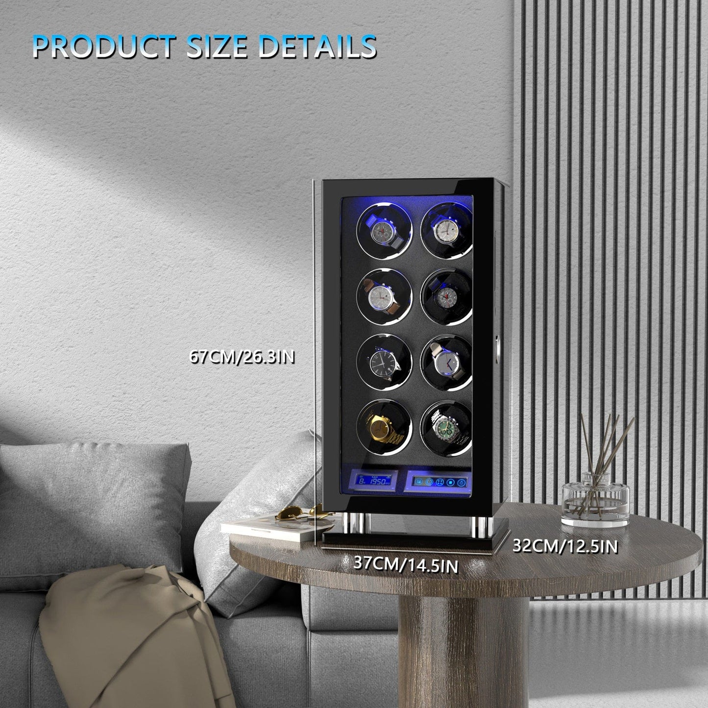 Genius Serie - 8 Slot Uhrenbeweger | mit integrierter Fingerabdruck-Sperre | Smart LCD Touch-Screen | in Schwarz - Swatch x AP Royal Pop Strap - Default Title